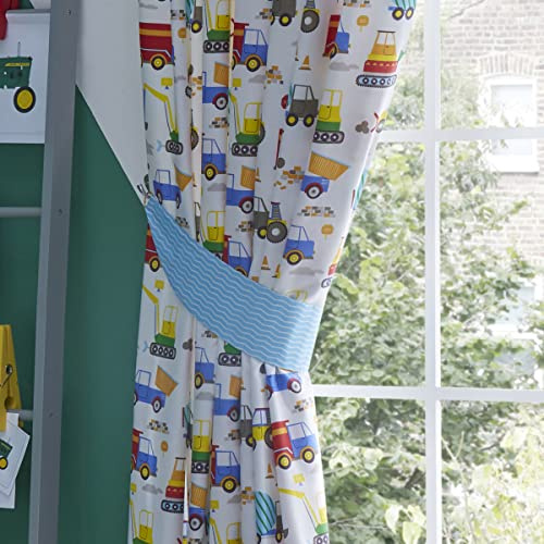 BRIGHT TRUCKS Lorries Diggers Colourful Reversible Duvet Cover Set Bedding Range multi Curtains: 66 width x 72 drop
