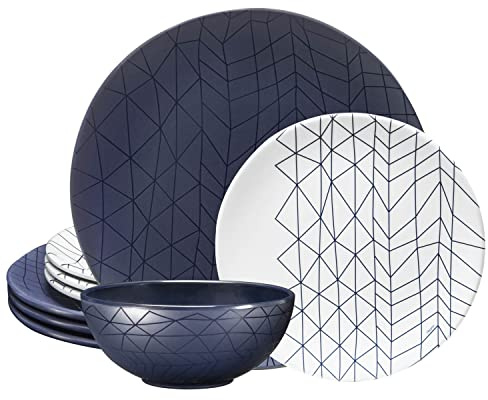 bzyoo 12 Piece Melamine Dinnerware Set - Durable, Dishwasher Safe Plates and Bowls - Dinning, Parties, Camping Dish Set Spidy Blue Collection