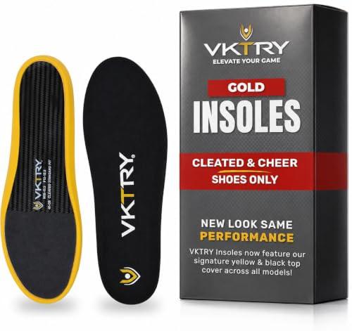 VKTRY Performance innersulor – guld VK för Cleated Sports – kolfiber stötdämpande sko innersulor – fotboll, baseboll/softball, lacrosse, cykling, rugby med mera, vikt 180 – 100 kg, USA: män