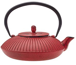 Karaca Tetera japonesa de hierro fundido, 800 ml, tetera turca de hierro fundido, con infusor para hojas sueltas y bolsas de té, tetera japonesa Tetsubin, rojo y negro