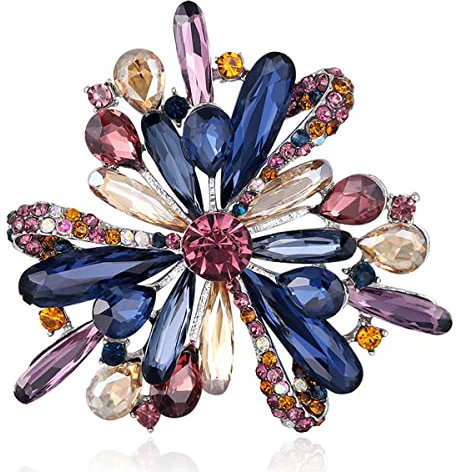 Mecool Women Vintage Diamond Brooch Pins Elegant Simulated Crystal Brooches-Purple