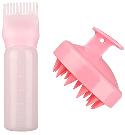 MFUOE Root Comb Applicator Bottle with Scalp Massager Shampoo Brush Hair Coloring Dye and Scalp Treatment Tools（Pink）