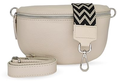 Bella Blossom Bauchtasche Damen, Umhängetasche aus 100% Echtleder, Elegante Crossbody-Bag mit gemusterten & verstellbaren Schultergurt, Schultertasche für jeden Anlass Beige3 L