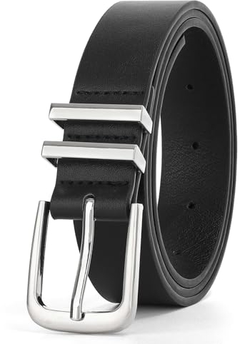 WHIPPY Leder Gürtel Damen Ledergürtel Herren Mode Gürtel silberne Schnalle für Jeans Hosen,schwarz 110cm