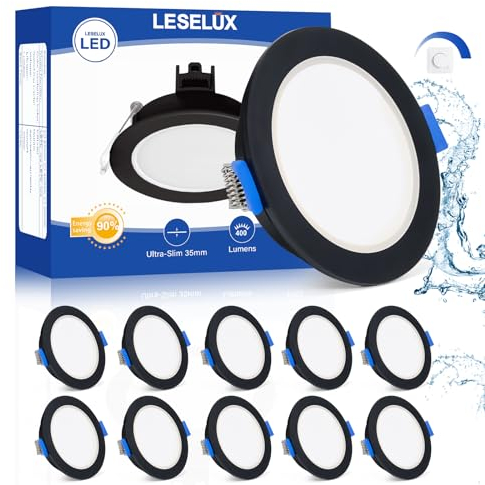 Leselux LED Einbaustrahler 230V Dimmbar IP65, 10x 6W LED Spot Schwarz 230V Flach 35mm, Einbauleuchten Für Das Bad 4000K Neutralweiß 400LM, Deckenspots Badezimmer, Einbauspots 68mm für Wohnzimmer