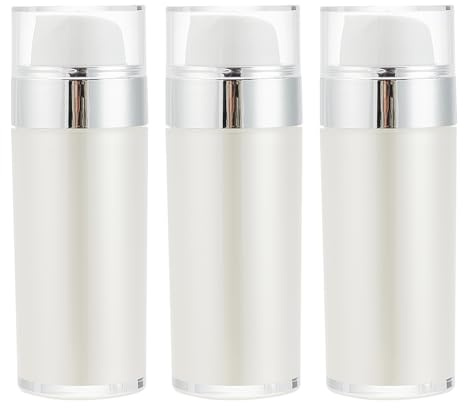 Benecreat 3 stycken 50 ml luftfri pump reseflaskor, vit akryl vakuumpumpumpflaskor, bärbara kosmetiska behållare med pump för dispensering av lotion, ansiktskräm, eteriska oljor