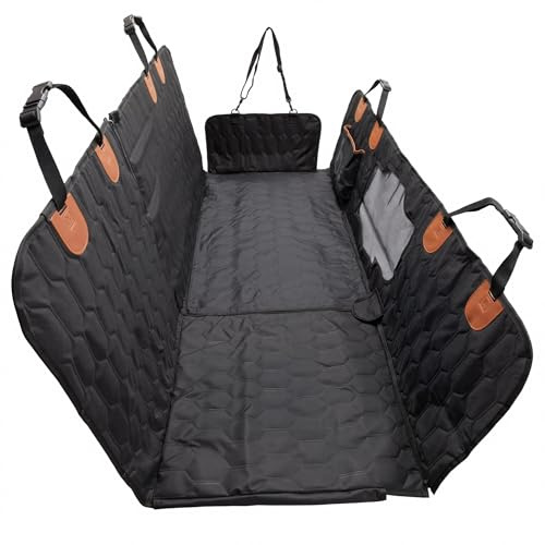 Fudajo Filt för baksäte för hundar 137 x 147 cm, delbart ryggstödsskydd med visningsfönster för bilresor, hundtäcke som bilskyddslock i svart