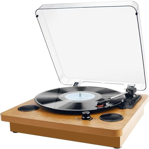 Vinylskivspelare, DCPICE vintage vinylskivspelare med 3 hastigheter 33/45/78 varv/min med 2 stereohögtalare, digital kodare, skivspelare LP/Aux IN/RCA/BT