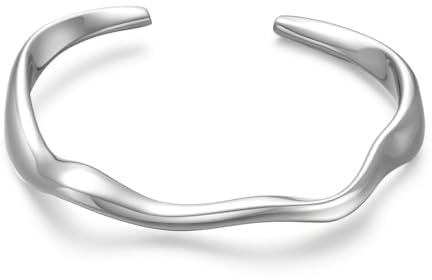 WOWORAMA Irregular Silver Cuff Bracelets for Women Round Wave Open Bangle Bracelet Dainty Silver Arm Cuff Bracelets Simple Adjustable Mobius Bracelet Silver Color