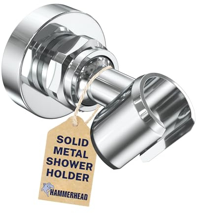 HammerHead ShowersĀ® Solid Metal Handheld Shower Head Holder Wall Mount ā Chrome ā Adjustable Screw Mounted Shower Wand Holder with Pivot Ball ā Shower Hose Holder, Fits Most Handheld Shower Heads