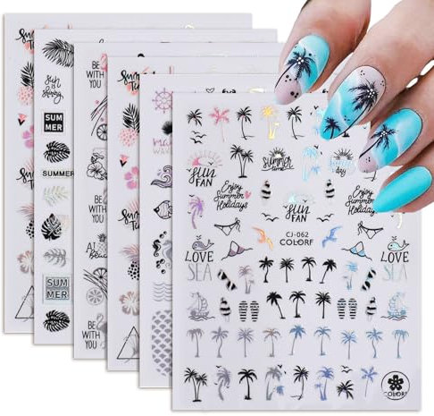 Goiern 6 Stück Nagelsticker Selbstklebend Sommer, Nageldesign Zubehör, Nagel Stickers, Fingernagel Aufkleber Pflanzen Blätter DIY Nagelkunst Dekoration Nageldesign
