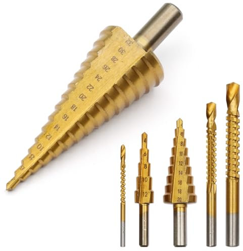 ZOCONE 6 Pcs Step Drill Bit Set, Cone Cutter Step Drill Bit for Metal 12 20 32mm Titanium Coated Hole Cutter Cone Drill Bit for Metal Wood Steel Aluminum
