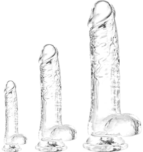 Clear Realistic Dildo Set - 3 Sizes (Small Big Huge) Suction Cup Dildo Anal and Vaginal Pleasure,Realistic Penis,Large Dildo with Ball,Suitable for Beginners to Advanced Users(6'' 8'' 11'')