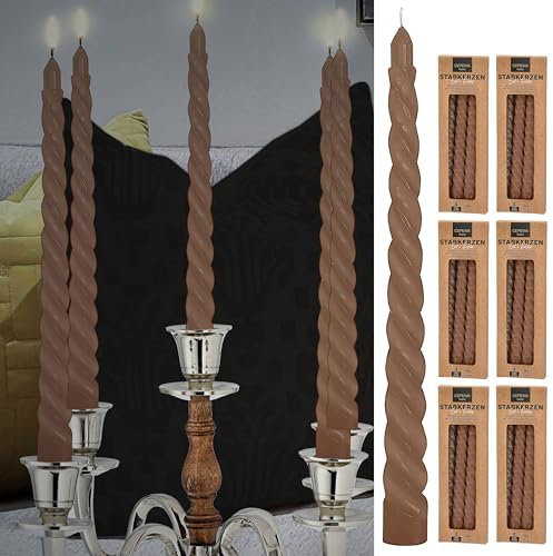 Cepewa Candele a stelo Twisted, set da 24 pezzi, altezza 20 cm, colore tortora, candela ritorta, candela a spirale per candelabri (1 set da 24)