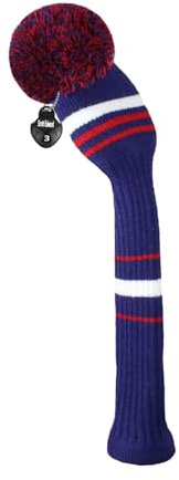 Scott Edward 1 housse de club de golf tricotée avec un pompon qui s'adapte bien aux clubs en bois de parcours avec étiquettes rotatives pour golfeurs mâles/femmes (bleu foncé, rouge, blanc)