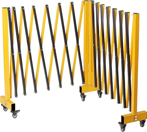 23FT Folding Expandable Barricade with Rotating Wheels Metal Guard Retractable Driveway Gate for Traffic Control,Outdoor Fence for Road, Event, Construction, Garage