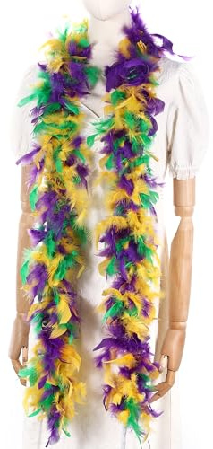 Larryhot Boa de plumas de Mardi Gras de 60 g, plumas de pavo de 2 yardas para fiestas, Navidad, centros de mesa de boda, disfraces, conciertos, mascotas y decoración del hogar (Mardi Gras)