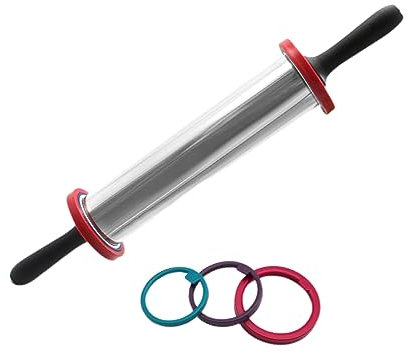 CIYODO Mattarello Grande in Acciaio Resistente Roller Antiaderente Regolabile Con Anelli Spessore Per Pasta Fondant e Biscotti Utensile Da Cucina Ergonomico Per Impasti Uniformi