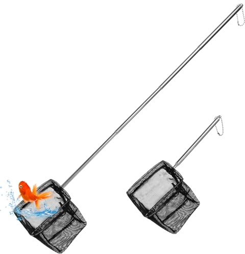 2 Stück Kescher Aquarium, 3 Zoll Aquarium Fischnetz Netz mit Edelstahl Teleskopstangen Griff Mini feinmaschig Reißfestem Kescher Net für Aquarien kleine Teiche Fangen von kleinen Fischen Garnelen