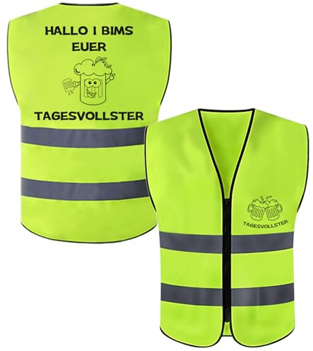 TAKONE Festivalkostym män – karneval varningsväst med slogan Hej I Bims Er Dayfullster – rolig sopoutfit för ölkostym, oktoberfest, JGA, karneval och mall