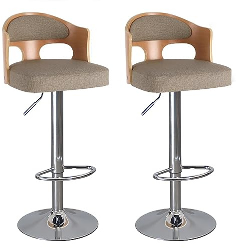 Set Med 2 Justerbara, Snurrbara Barstolar I Trä Med Ryggstöd Och Fotstöd – Tyg- Och Massivträstolar I Bänkhöjd For Köksö (höjdintervall 65-89 Cm)(Brown)
