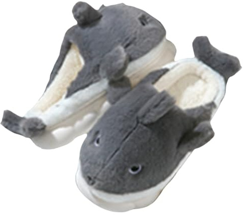 Shark tofflor plysch unisex – tofflor damer plysch vinter söta vinterskor djur bomullstofflor tjock sula hushållsskor unisex halkfria slip-skor flanell vintertofflor, GRÅ, 42 EU