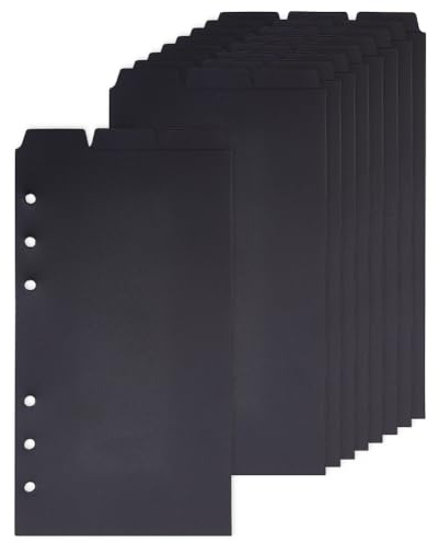 SUPERFINDINGS 30Pcs Séparateurs Plastique Reliure A6 Index Diviseurs avec Onglets 3 Trous Feuilles Protège Anneaux Ronds 3 Onglets Inserts Noir Agenda Organiseur Personnel Journal Carnet Voyage