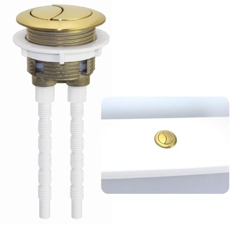 Toilet Flush Button Brushed Brass, 38mm Toilet Push Button Flush Replacement for Top or Front Mount, Dual Flush Universal Fit with Adjustable Spindles up to 125mm, ABS Material for Cistern Tank Repair