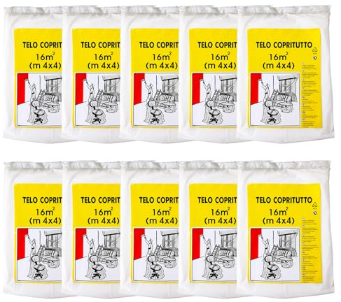 3S SuperSamaStore Telo Copritutto Protettivo per Imbiancare e Coperture Provvisorie, Antipolvere e Impermeabile per Interni e Esterni, Polietilene, Spessore 6 Micron, 4 x 4 Metri, 10 Pezzi