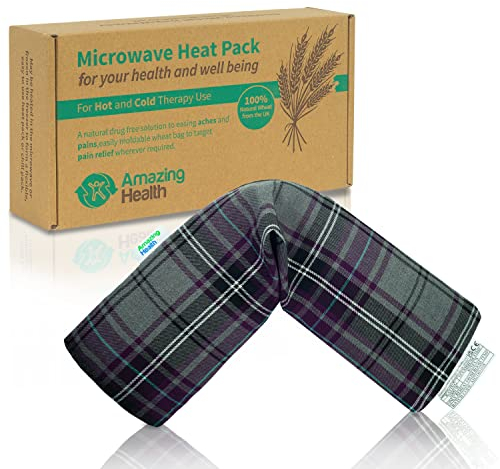 Amazing Health UNSCENTED Microwave Wheat Bag - Purple Tartan, 46cm Long, Cotton Heat Pad, Hot and Cold Pack, Made in UK, Gift Boxed