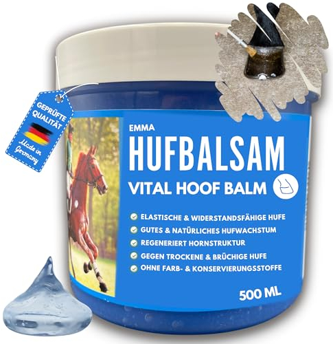 EMMA Huffett Pferde 500 ml Hufbalsam I Hufpflege für Pferde gesunde Hufe I Hoof Dressing mit Pinsel auftragen I Huf Salbe schnelle Hilfe gegen trockene Hufe Strahlfäule Pferd Mittel I Hufpflegemittel