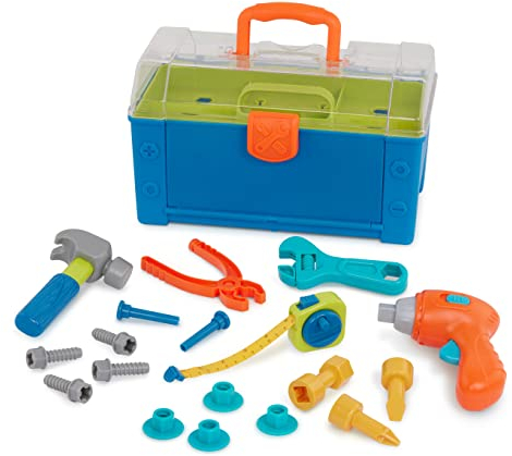 Battat – Busy Builder Tool Box – Werkzeugset für Kinder – Vorgetäuschtes Konstruktionsspielzeug – Langlebige Spielzeugwerkzeuge – Werkzeugkasten für Kleinkinder – 3 Jahre +
