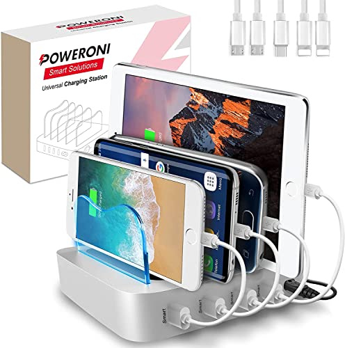 4 Port Charger Station - Fast Charging Dock for Multiple Devices Apple - Multi Device USB Charging Station - Compatible with Apple iPad, iPhone, Android, and Tablet - Charging Rack