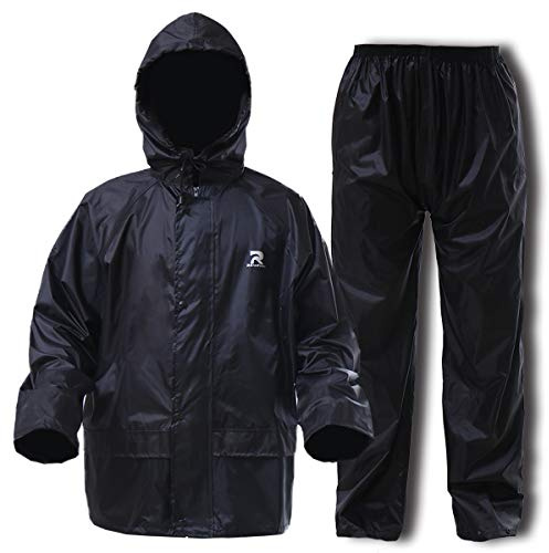 RainRider Rain Suit for Men Women Ultra-Lite Rain Gear Jacket with Pants 3-Piece Portable Ripstop(Black,Medium)