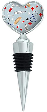 Nurse Doctor Pattern Healthcare Stethoscope Thermometer Heart Love Wine Bottle Stopper