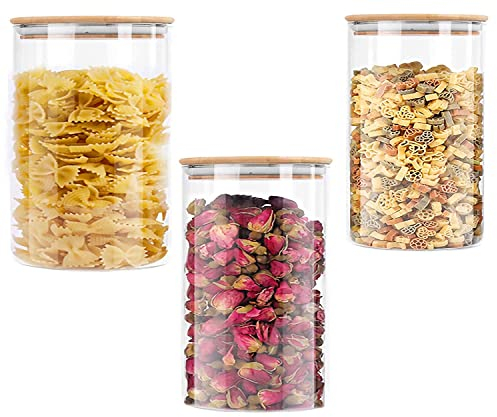 Old Tjikko Glass Jars with Lids,jars with wooden lids,tea and coffee jars Set of 3,Clear Glass Jars Set Ideal for Flour Sugar Tea Coffee Beans Spice Jars(450ML)
