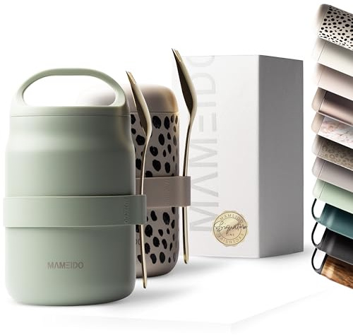 MAMEIDO Contenitore termico per alimenti 800 ml, bicchiere per yogurt in acciaio inox, contenitore termico a prova di perdite, lunch box senza BPA, contenitore caldi (Desert Sage)