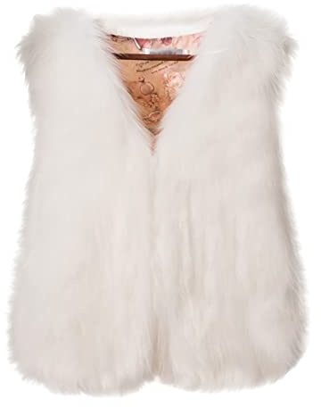 Routefuture Gilet Court Femme Fausse Fourrure Manteau sans Manches Cardigan Imitation Fourrure Hiver Gilet Femme Hiver Veste sans Manche Coat Court Pas Cher (blanche,M)