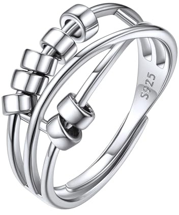 ChicSilver Anxiety Ring, 925 Sterling Silver Adjustable Fidget Ring for Women and Men – Bead Spinner Ring for Anxiety Relief