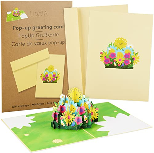 LIVAIA : Belle Carte Pop Up Anniversaire 3D - Carte cadeau argent et carte mariage 3D avec fleurs - Carte cadeau anniversaire femme, homme, grand-mère, fille, maman
