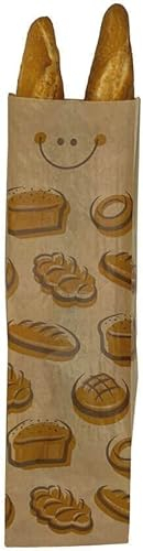 BALSAT Bolsa Papel Kraft Panaderia Varios Tamaños, Impresa con estampado Generico de Panaderia, Bolsas para panaderia (1000, 18x51 (2 Barras normales))