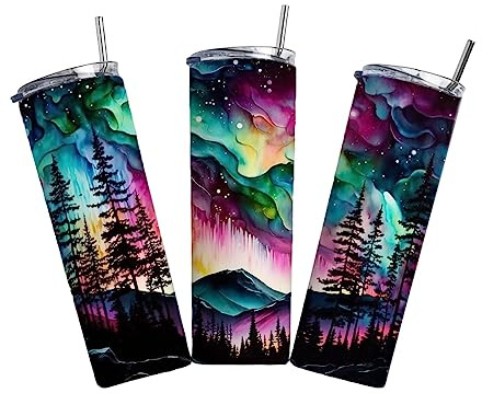 Generic Northern Lights Tumbler Wrap - Aurora Borealis Ready to Press Sublimation Transfer - 20 oz Straight Tumbler