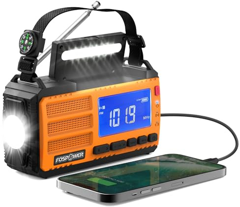 FosPower NOAA Emergency Weather Radio D8 37000mWh Portable Power Bank, AM/FM, USB/Solar/Hand Crank Charging, SOS Alarm & Flashlight for Indoor/Outdoor Emergency - Orange
