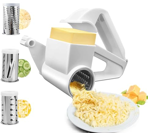 Rotary Cheese Grater With Three Barrels - Food Grade Stainless Steel Manual Grater for Cheese and Chocolate
