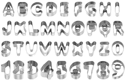 VEDA Alphabet and Number Shaped Cookie Cutters, Biscuit Cutters, Silver Metal Set, A-Z 0-9 English Letters