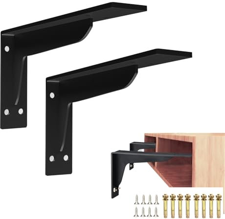 Quanerba Regalhalterung Regalwinkel 2 Stücke – Schwerlast Regalträger 8/12/16 Zoll, Metall 90° Winklige Halter für Wandmontage, Tragkraft 110 KG, Schwarz, Rostfrei