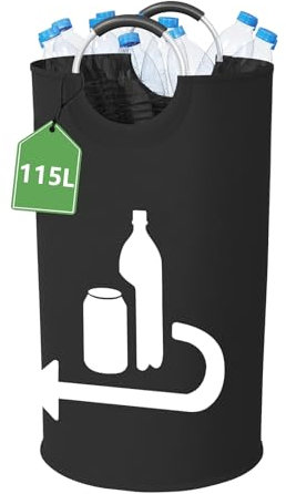 115L Pfandflaschen Sammelbehälter, Groß Faltbar Flaschensammler Altglas Leergut Pfandflaschen Aufbewahrung mit Softgrip-Griffen aus Aluminium