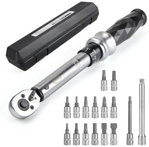 CXWXC Clé dynamométrique pour vélo 1/4, 1 à 25 Nm, outil de réparation, clé à six pans creux, kit de clé à douille hexagonale, pour vélo de route, VTT