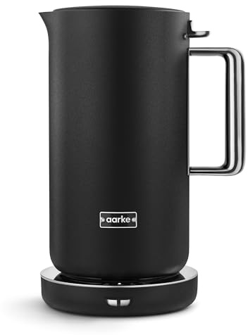 Aarke Edelstahl-Wasserkocher Mattschwarz – 1,2 L Elektrischer Wasserkocher, mehrere Temperatureinstellungen, 360°-Drehbasis, leises Kochen, tropffreier Ausguss