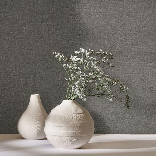marburg Papier peint gris, olive, textile, texturé, aspect plâtre, uni, pour salon, chambre à coucher, cuisine, 10,05 x 0,53 cm